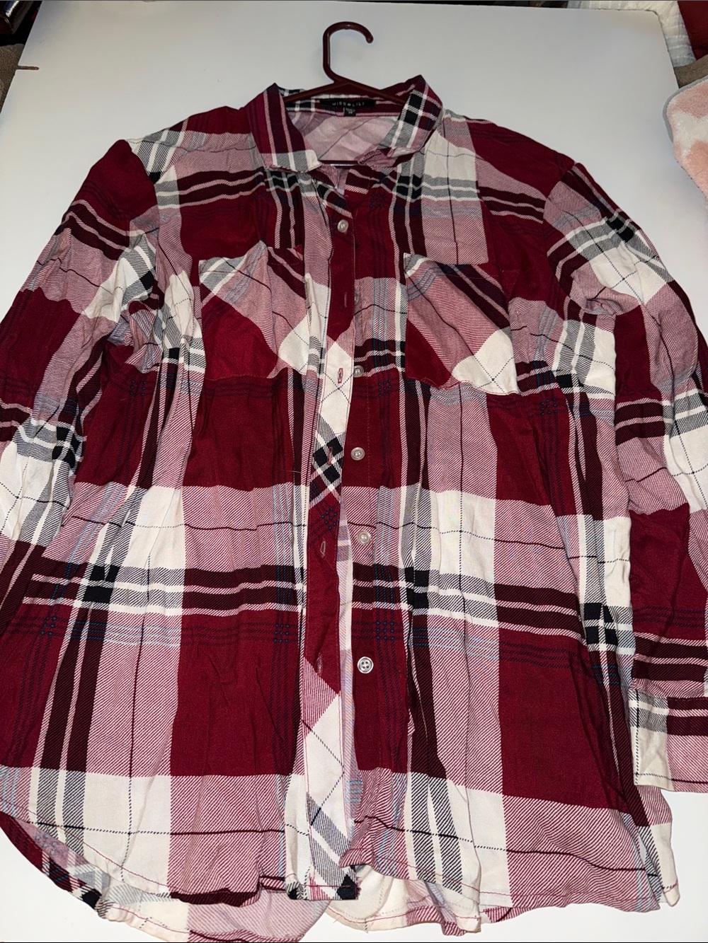 Miss Lili Red White and Black Plaid Button-Down Shirt